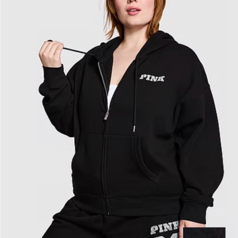 PINK Victoria's Secret Black Full-Zip Hooded Sweatshirt